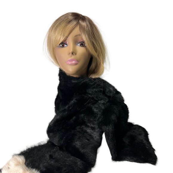 NWT SURELL Long Hair Rabbit Fur Pull Through Scarf Style#6466 Black Blush - Picture 5 of 11